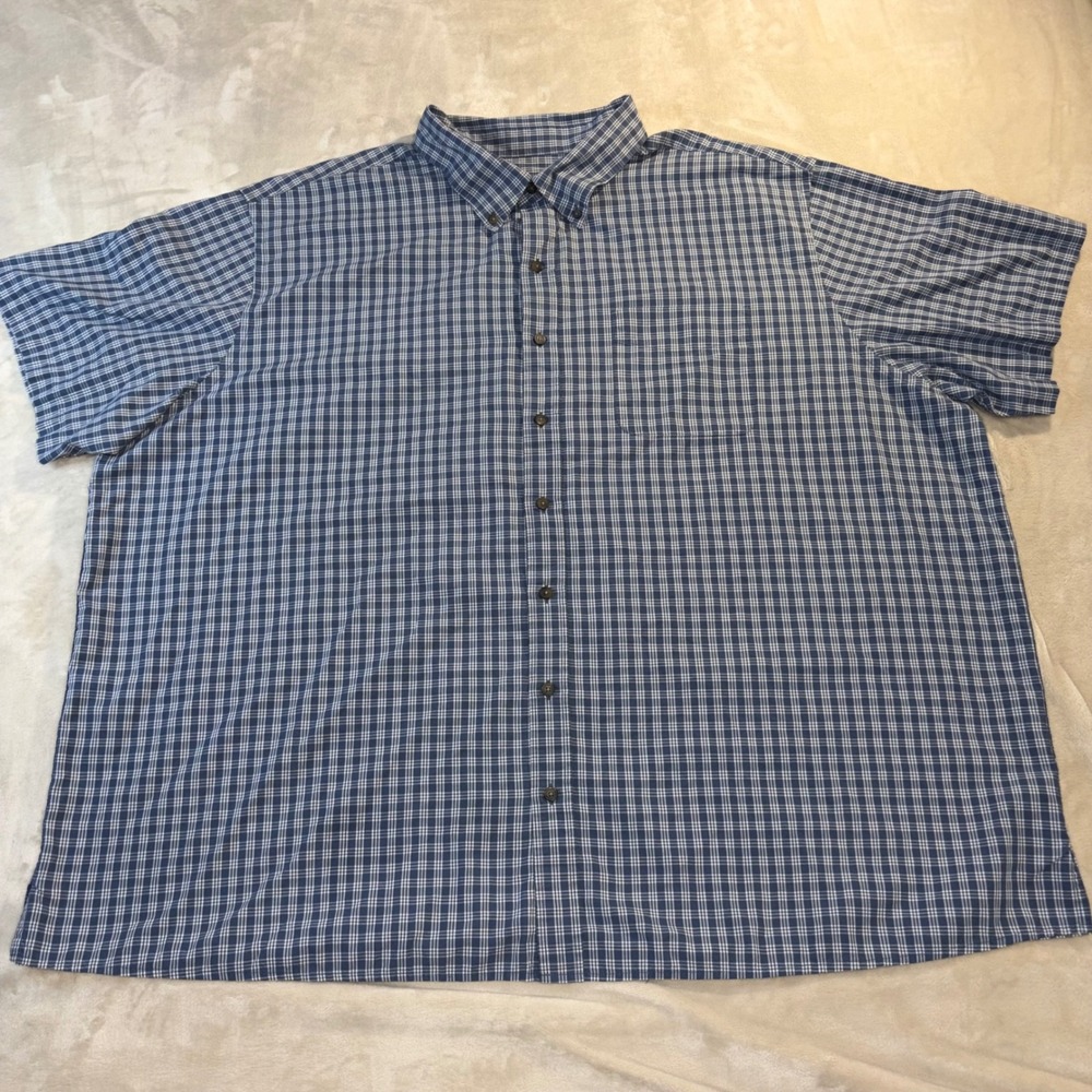 HB Mens 3XL Blue White Plaid Short Sleeve Button Down Shirt Casual Pocket Top